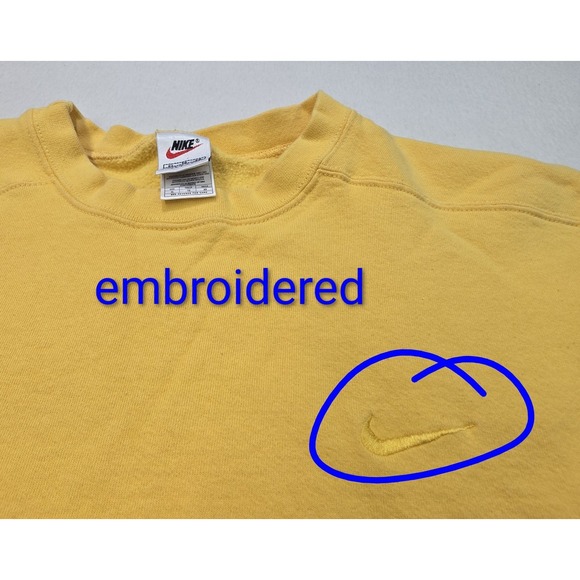 Vintage 90s Nike Swoosh Sweatshirt White Tag Yellow on Yellow Crewneck Mens XL - Picture 2 of 9